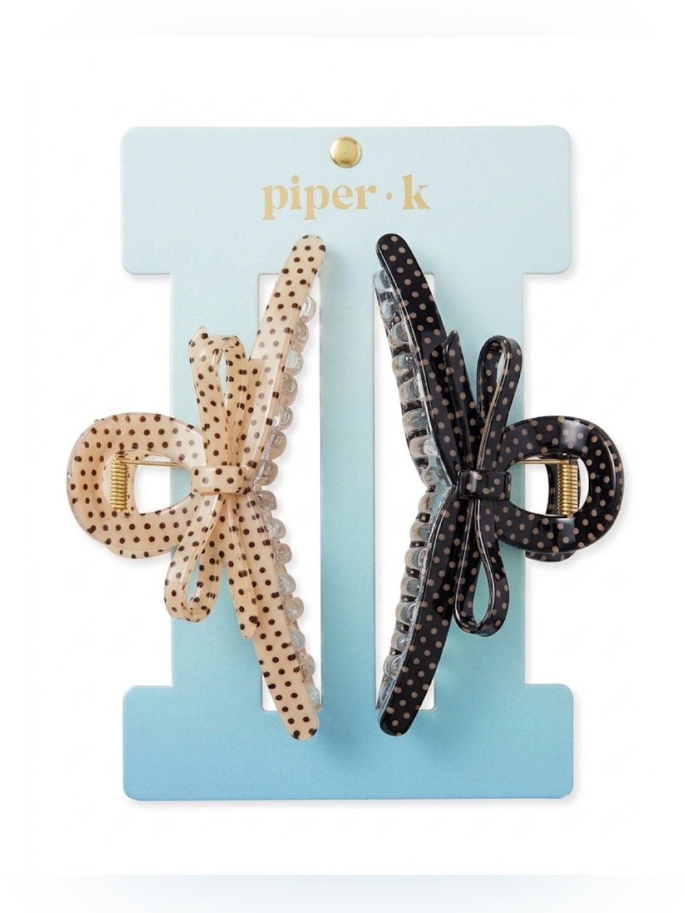 NWT ⚜️🖤⚜️ Piper K Gorgeous Black & White Polka Dot Bow Hair Claw Clips Set of 2